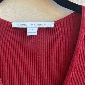 Diane Von Furstenberg Red Ribbed Long Sleeve Dress